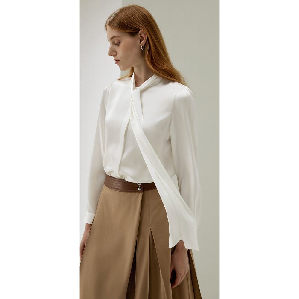 LilySilk M Women Bow-tie Neck Silk Blouse